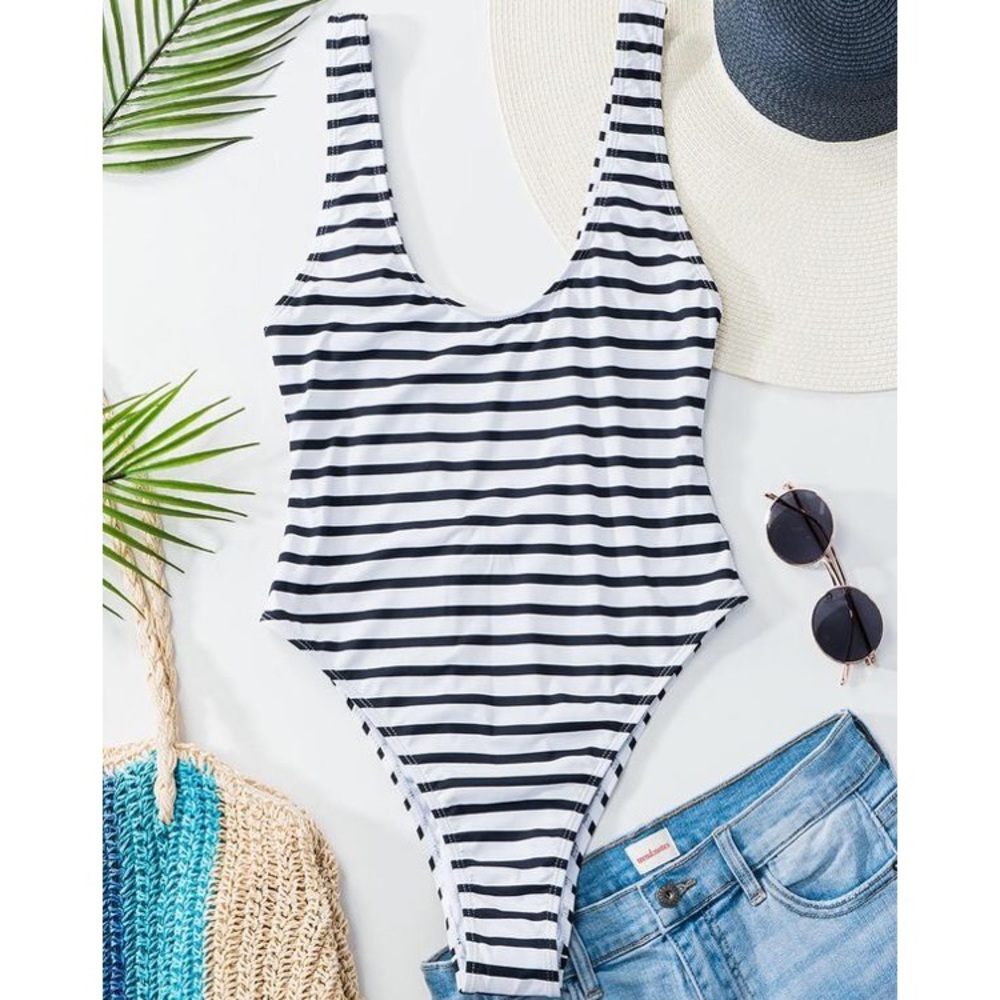 Black & White stripped one piece cheeky swimsuit